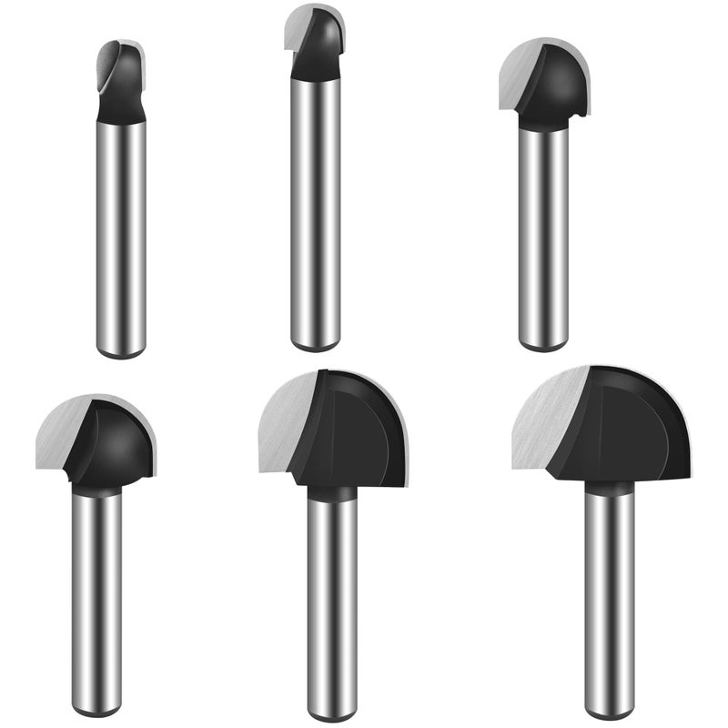 ASNOMY 6pcs Core Box Router Bit 1/4 Inch Shank Round Nose Cove Box Router Bits-1/4 5/16" 1/2" 5/8" 3/4" 7/8" Cutting Diameter Solid Carbide Core Box Round Nose Router Bits - Image 1
